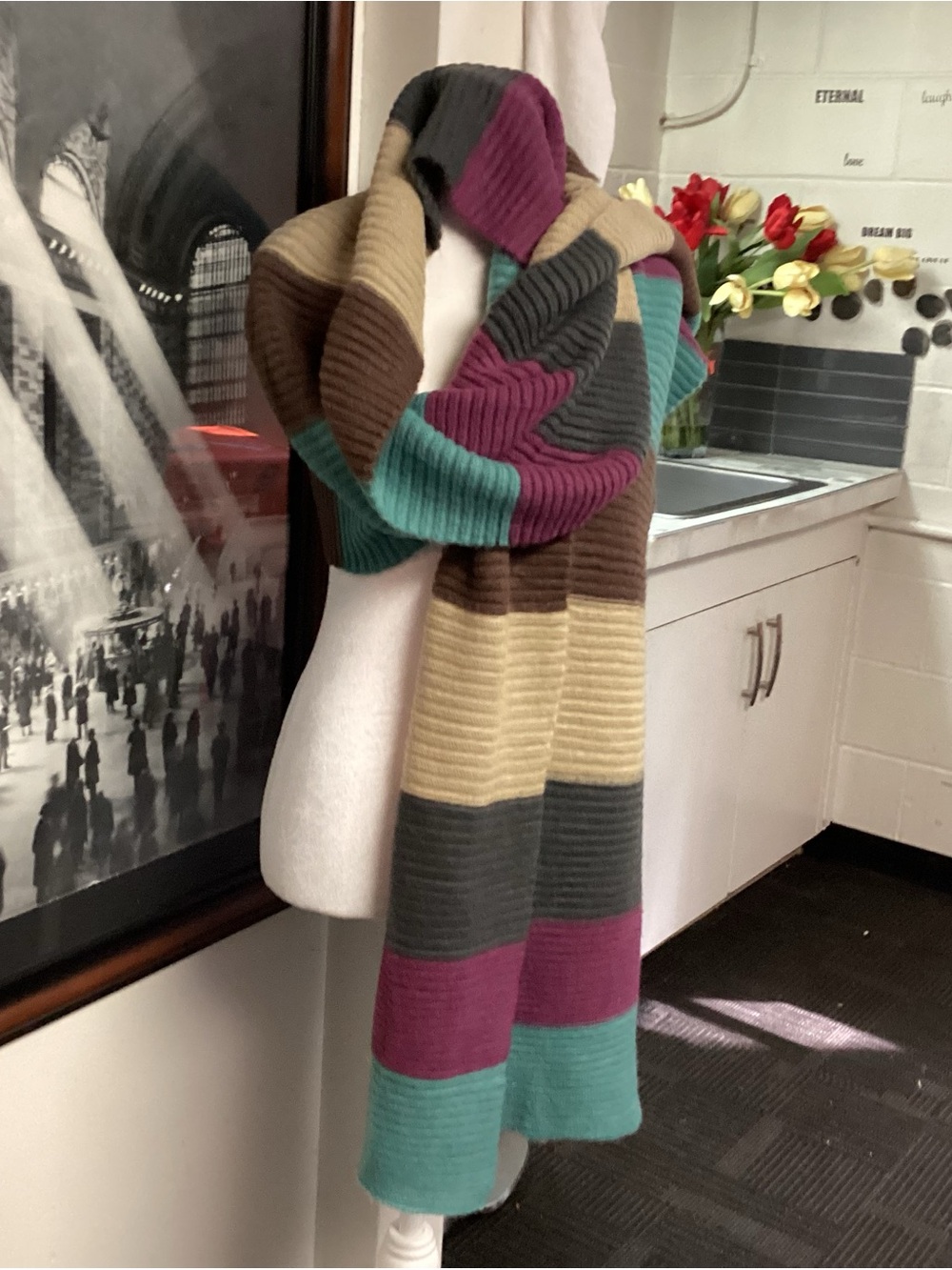 Stylish Multicolor Ribbed Knit Scarf - Teal, Berry, Brown, Gray